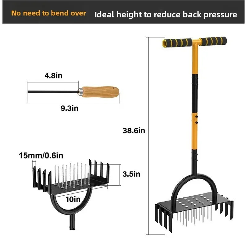 Premium Lawn Scarifier Garden Scarifier Grass Punch Carbon Steel Soil Scarifier Armrest Grass Punch