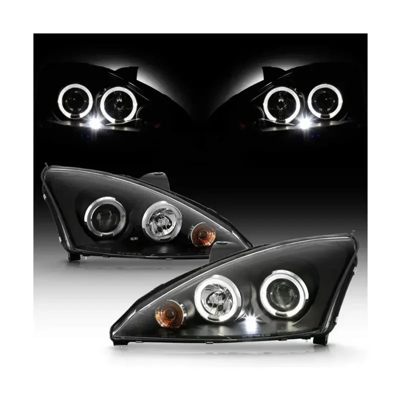 

ACANII - For 2000-2004 Ford Focus LED Dual Halo Black Housing Projector Headlights Headlamps, Driver & Passenger Side