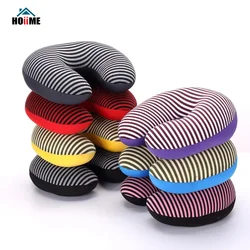 Hoiime U-shaped Pillow New Stripe Printing Travel Neck Pillow Filling Microbead Foam Particle For Airplane Office Siesta