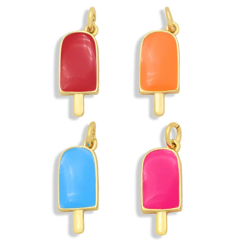OCESRIO Gold Plated Enamel Copper Ice Cream Charm Pendants for Jewelry Making Accessories for Jewelry chma083