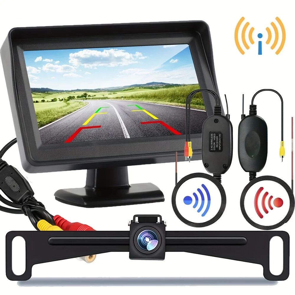 

4.3'' Wireless Backup Camera System - Night Vision, Seamless Monitor Integration - Perfect for Cars, Pickup Trucks, and Minivans