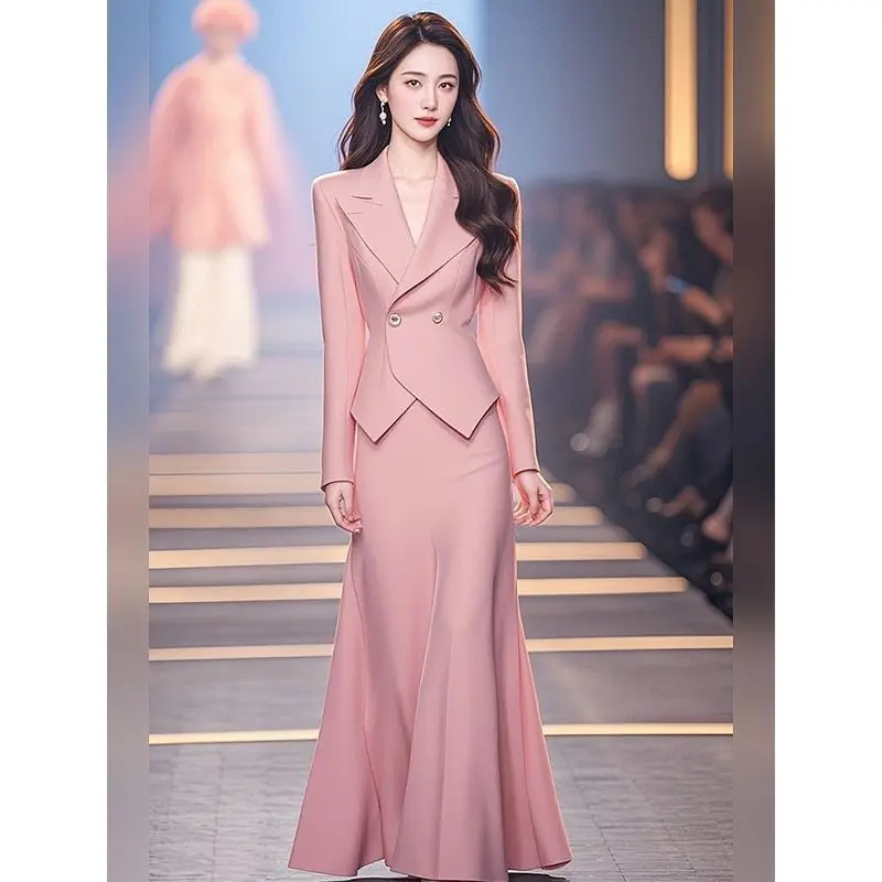 Весенне-осенний темпераментный наряд в корейском стиле, элитный модный топ, уменьшающая возраст юбка, элегантный женский комплект из двух предметов