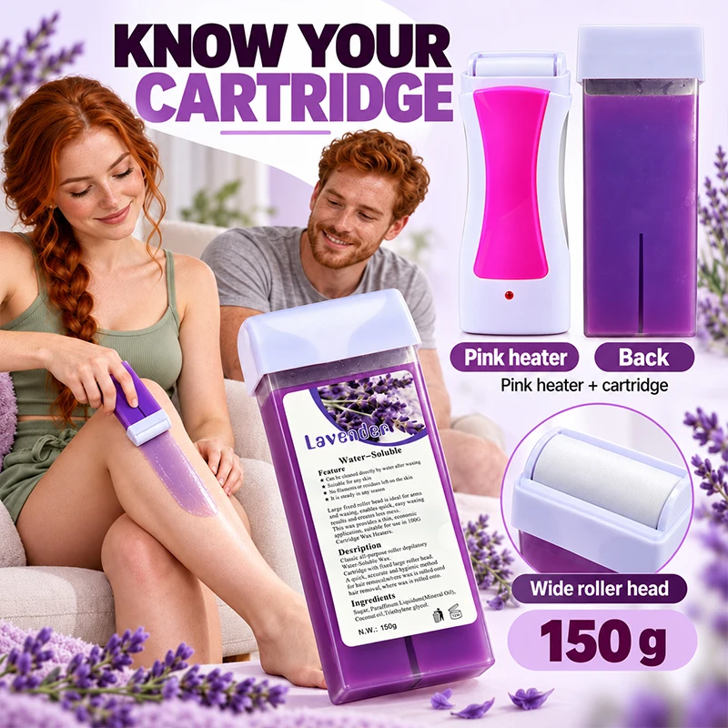 Wax Heater Kit with 1 Lavender Roller Wax Cartridge and 10 Wax Strips At Home Hair Removal for Women and Men