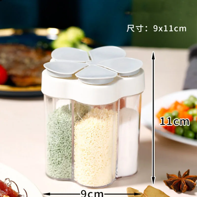 1pc 5 In 1 Seasoning Jar Plastic Container Seasoning Bottle Spice Organizer Outdoor Camping Seasoning Container Kitchen Gadget