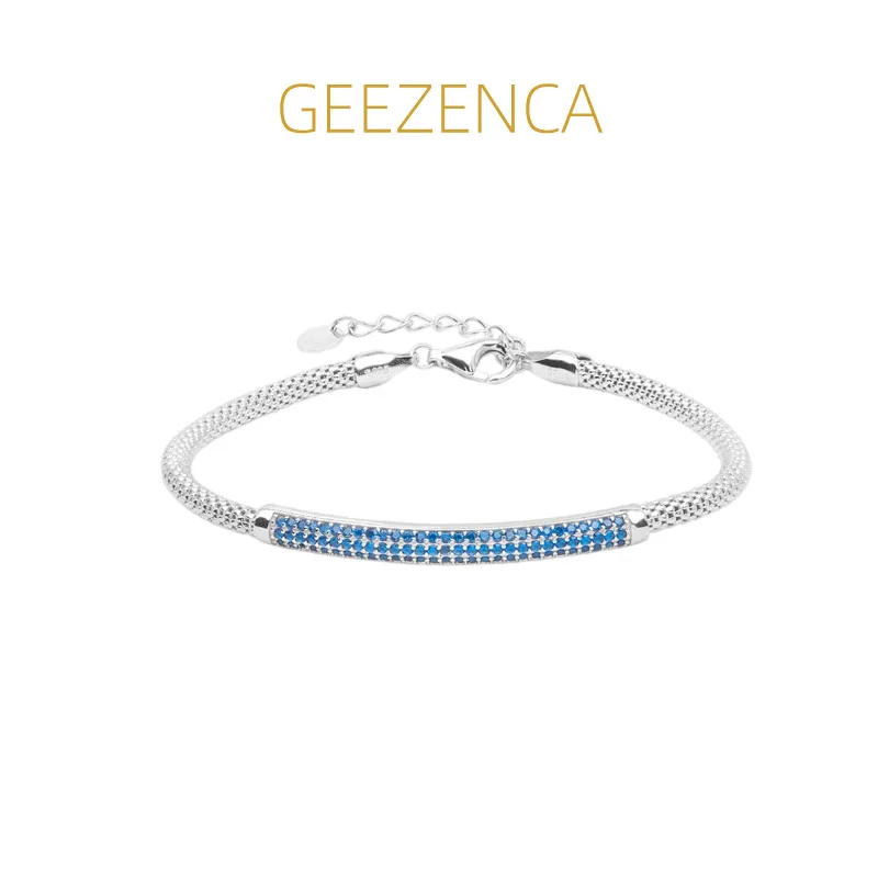 

GEEZENCA 925 Silver Cubic Zirconia Round 3MM Mesh Chain Link Bracelet Men Women Italian Trendy Sparkle Stack Bracelets Love Gift