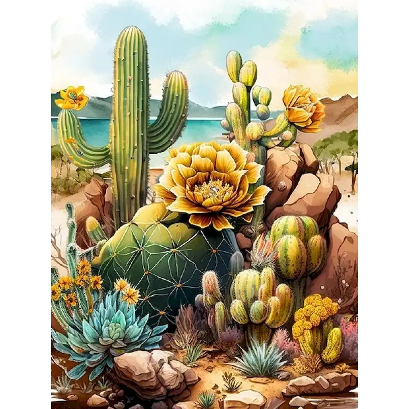 

GATYZTORY Frame Paint By Numbers Handmade Pictures By Numbers Cactus Landscape Coloring By Numbers Home Decors For Adults