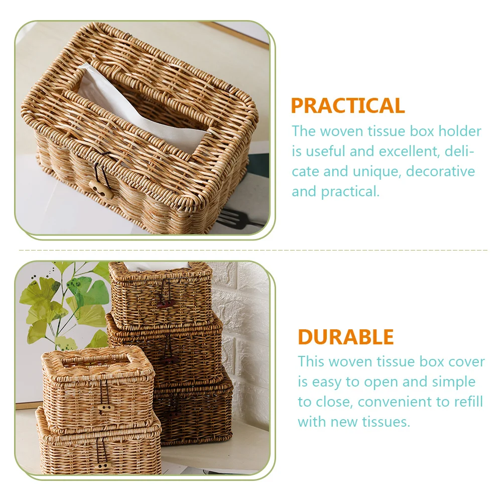 

Woven Tissue Holder Decorative Home Office Dispenser Plastic Countertop Simple Design Long Woven Tissue Box Cover Service Life