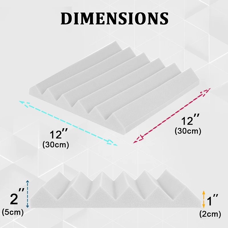 Paneles de espuma acústica blanca, espuma insonorizada, Material absorbente de sonido, estudio doméstico, Panel de pared para techo, 6-24 piezas