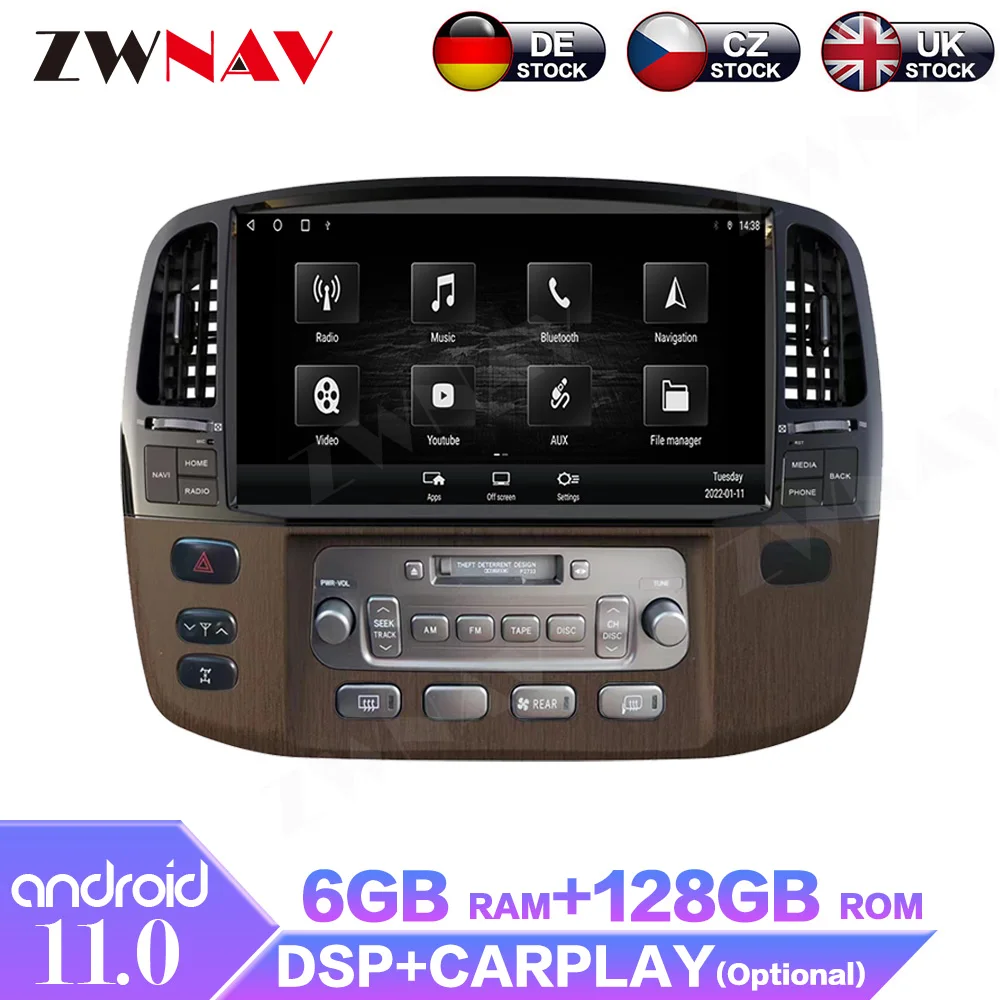 

128G Android11 Car Radio For Lexus LX470 LC 200 Stereo Audio Receiver Multimedia Player GPS Navig DSP WIFI 4G Headunit Carplay