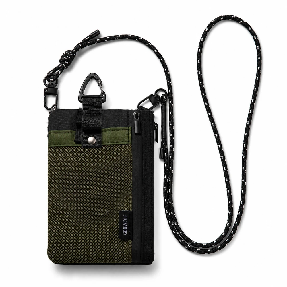 RFID-blockierende Reisebrieftasche mit Pass- und Handyfach, abnehmbarem Trageband und Schlüsselring, leichte Reisebrieftasche. – Detail 11