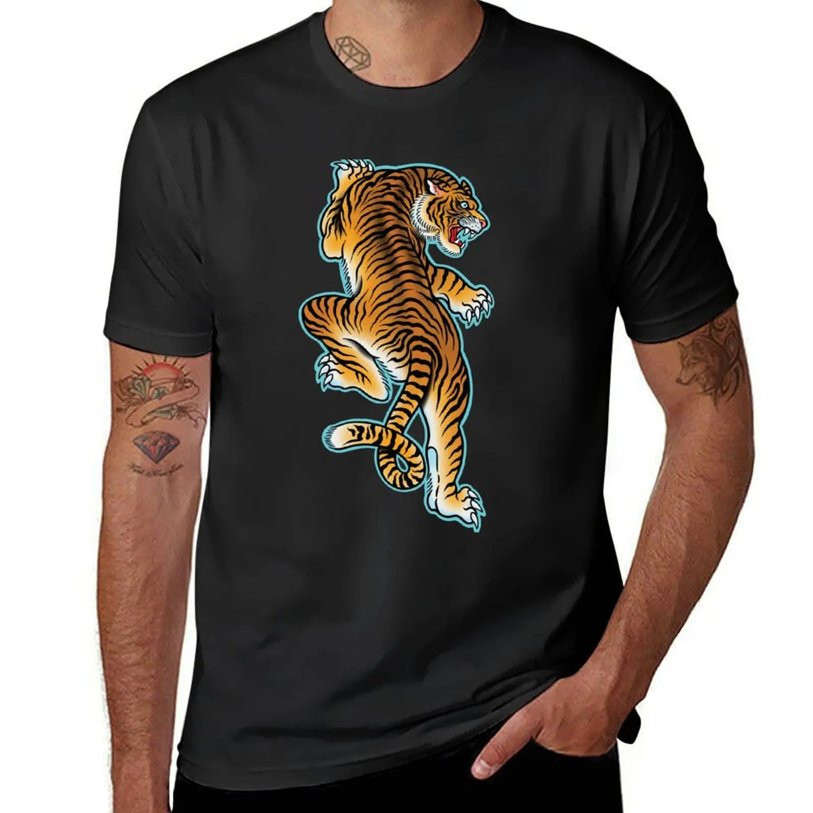 

Tiger Tattoo Design T-Shirt kawaii clothes sublime Men's t shirts