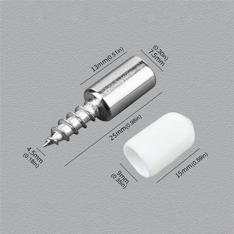 MAKE-100PCS Tornillo transversal autorroscante de soporte fijo, clavos de partición de vidrio para armario, con funda de goma