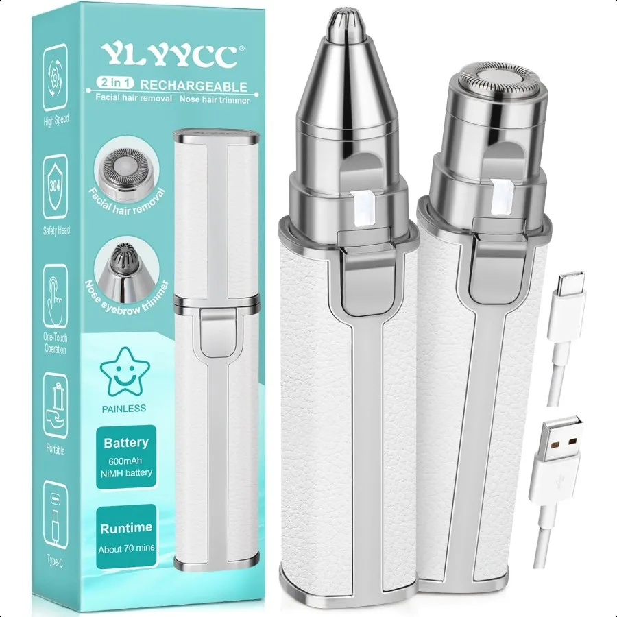 

Nose Hair Trimmer for Women Men Electric 2 in 1 Face Shaver and Eyebrow Trimmer White Rechargeable Facial Hair Remover with Bui