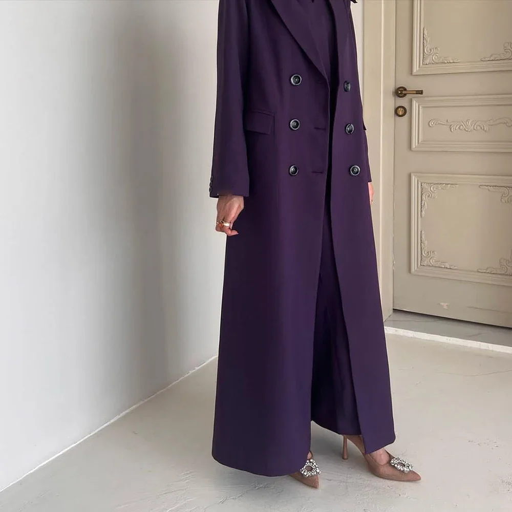 Fashion New Design Purple Double Breasted Peak Lapel High Quality Blazer Luxury 3 Piece Jacket Pants Vest Female Abayas Clothing