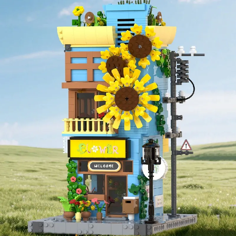 

Creative Sunflower House Modular Buildings Blocks City View Apartment Store Architecture Brick Model Kit Adults Kid Gift 1580PCS