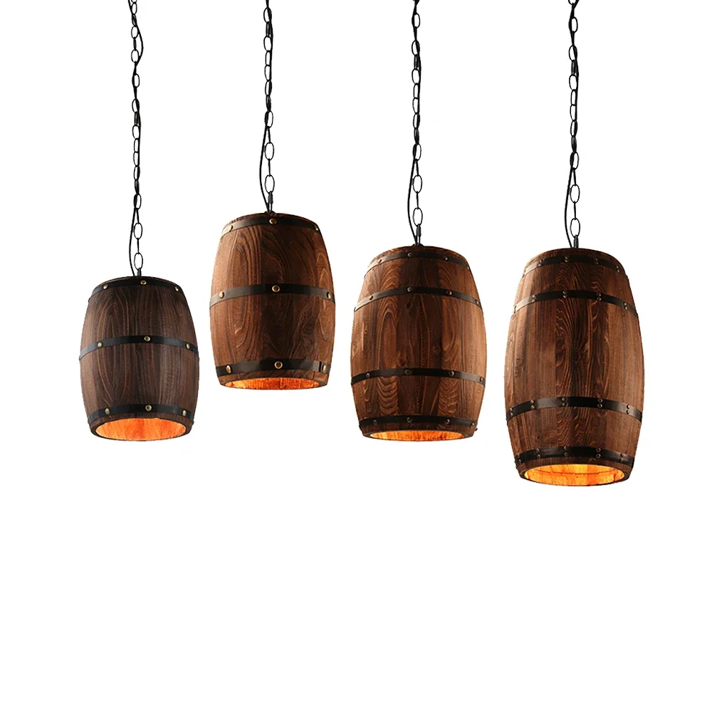 American modern nature loft wood Wine barrel E27 hanging vintage pendant lights for dining room living room restaurant cafe bar