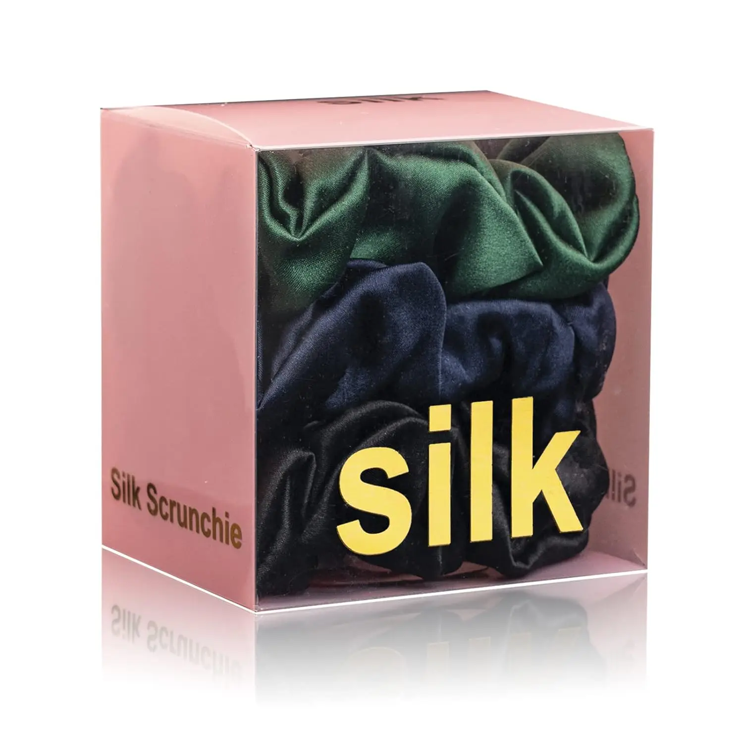 100% Mulberry Silk Hair Scrunchies 3 Pack - Black, Navy, Emerald for Soft, Frizz-Free Hair
