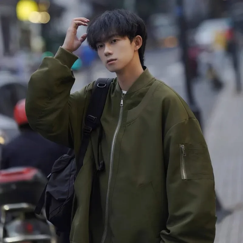 Men Bomber Jacket Zipper Military Windbreaker Zipper Baseball Varsity Jacket Spring Autumn Men's Clothing Vintage Coat Loose