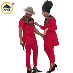 African Clothes for Couples Bazin Riche African Women Ankara Print Clothes Match Men Outfits Handmade Top and Pants Sets S20C001