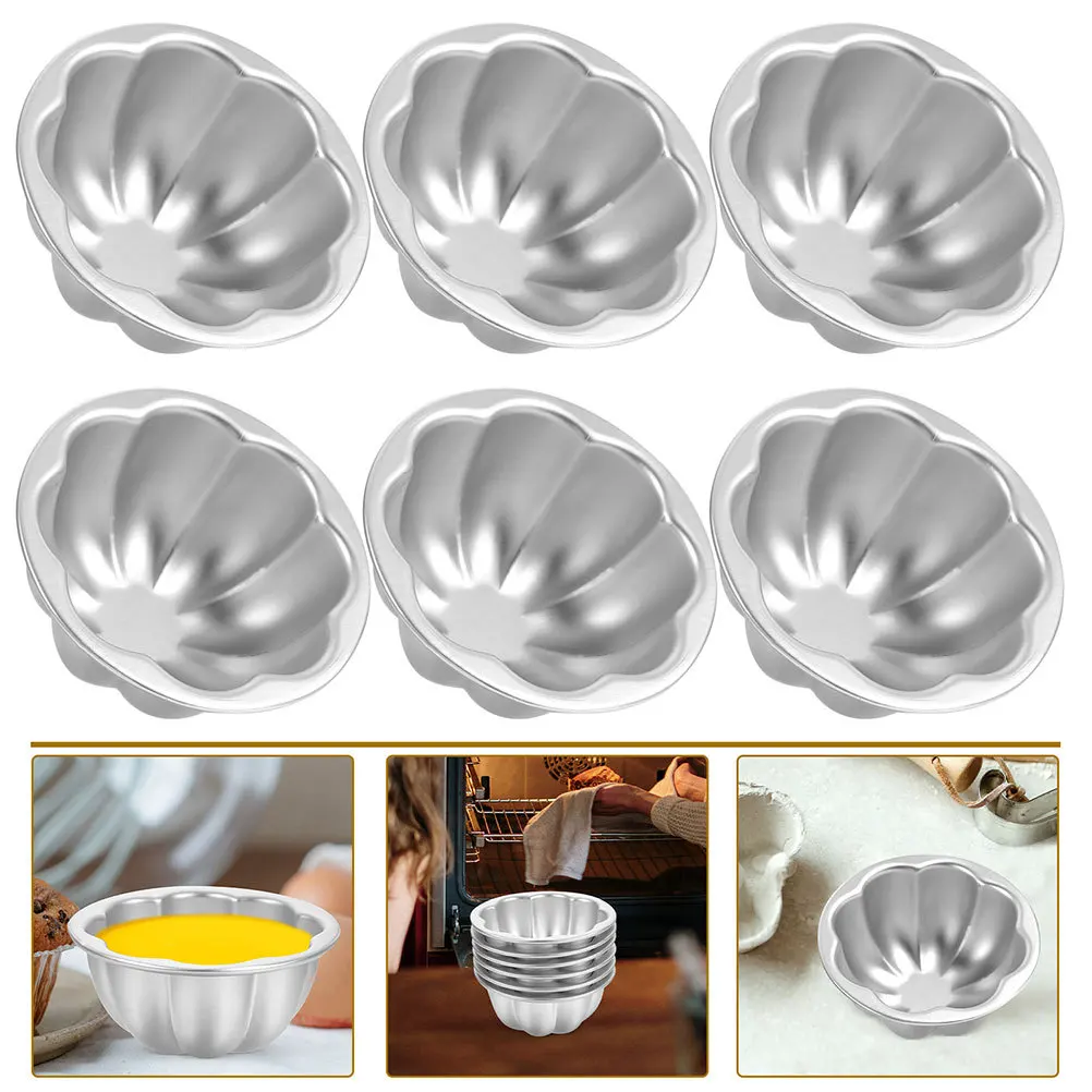 

8Pcs Aluminum Alloy Cake Molds Flower Shape Egg Tart Pudding Jelly Molds Nonstick Tart Mold Baking Tools Desserts