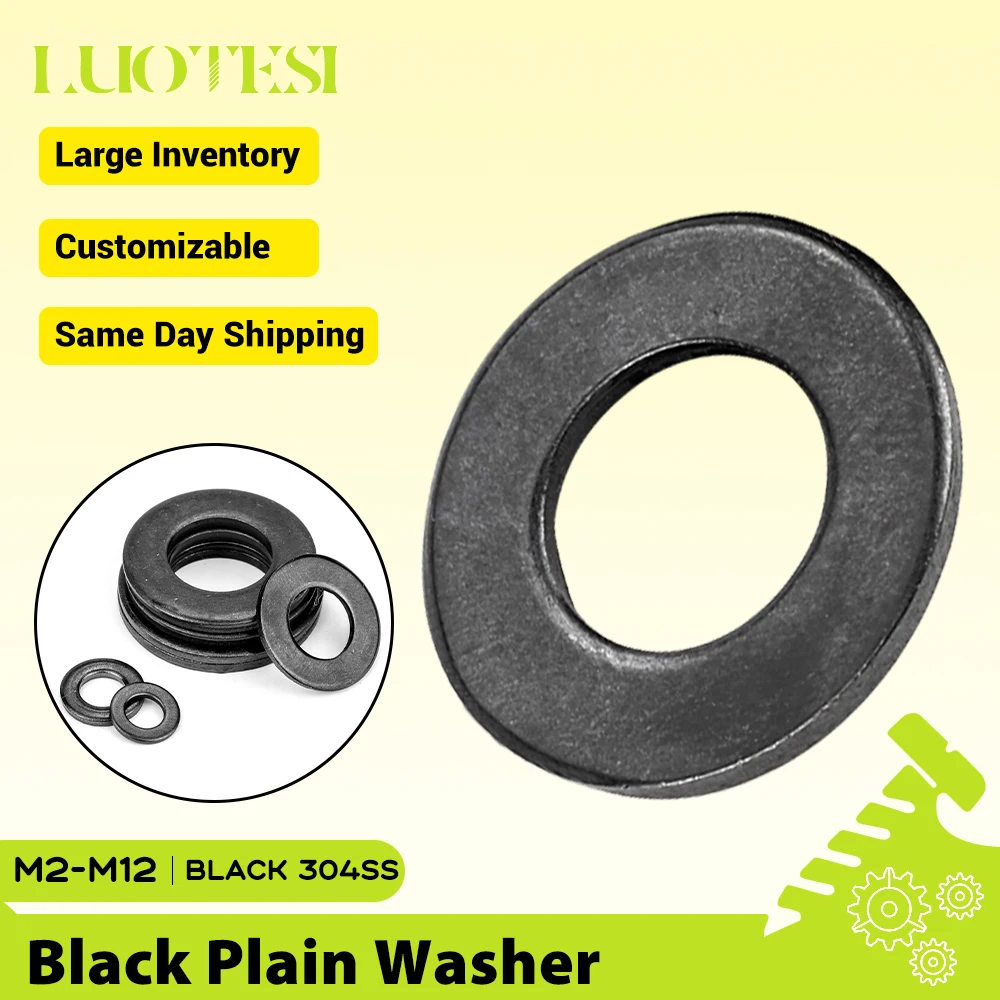 0.5/0.8/1.0/1.2/1.5/2mm Flat Washers Black 304 Stainless Steel M2 M2.5 M3 M4 M5 M6 M8 M10 M12 Plain Washers Gasket Ring GB98
