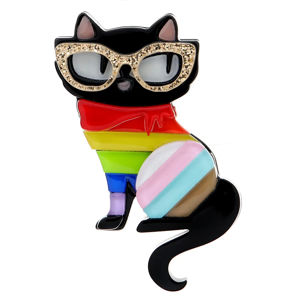 

Creative Cartoon Acrylic Colorful Cats Brooches For Women Trendy Acetate Fiber Design Animal Pin Party Accessories Jewelry Gifts