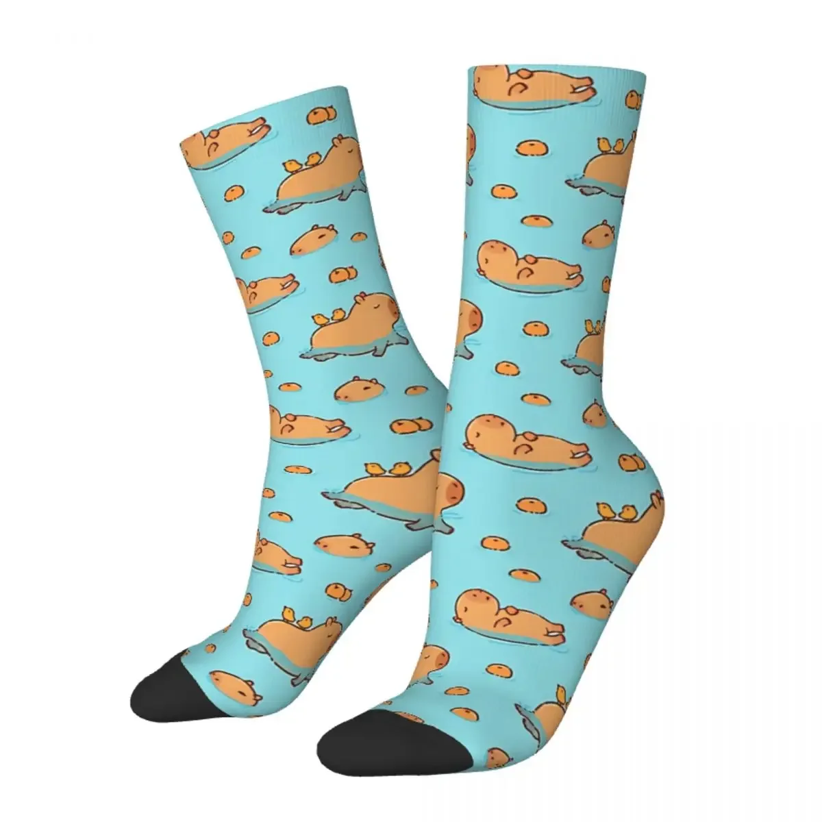 

Happy Men's Socks Capybara Pattern Swimming With Oranges Vintage Harajuku Hip Hop Seamless Pattern Crew Crazy Sock Gift Printed