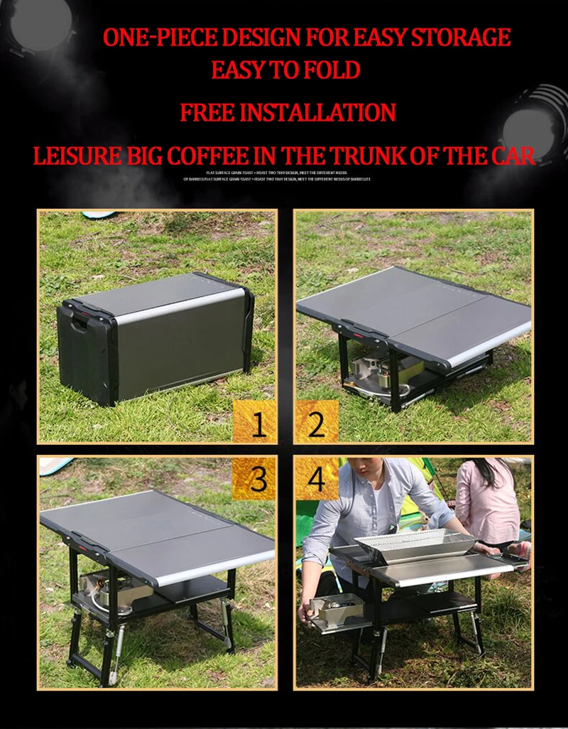 Multifunctional Leisure Portable Folding Charcoal Grill Aluminum Magnesium Alloy Stainless Steel Outdoor Grill