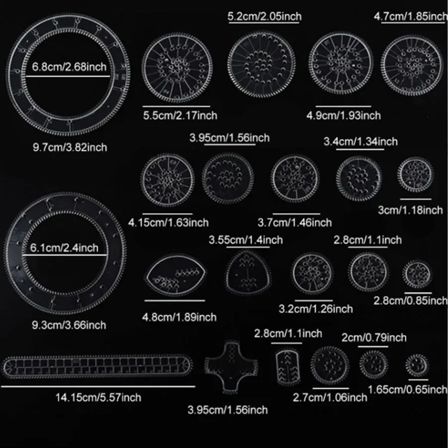 22pcs Transparent Spirograph Set Multi Stencilled Painting Ruler Amazing Drawing Stationery Design Arts Kit Children Gift JXB