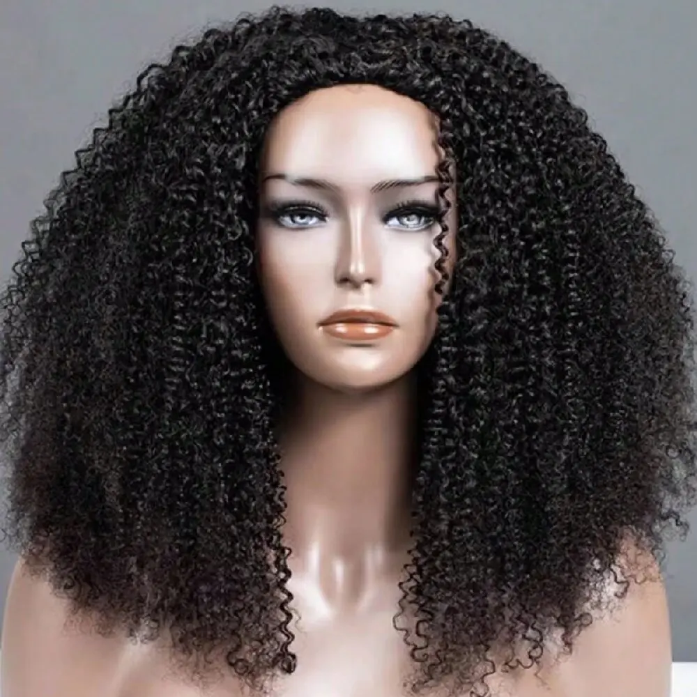 32 Inch 3 In 1 Half Wig Human Hair Kinky Curly Half Wig Invisible Drawstring kinky Curly 250% Density 100% human hair Wig