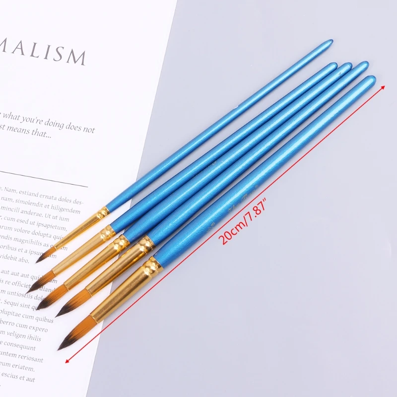5xWatercolor Gouache Sơn Cọ Đầu Tròn Đầu Nhọn Lông Nylon Bộ Dụng Cụ Nghệ Thuật