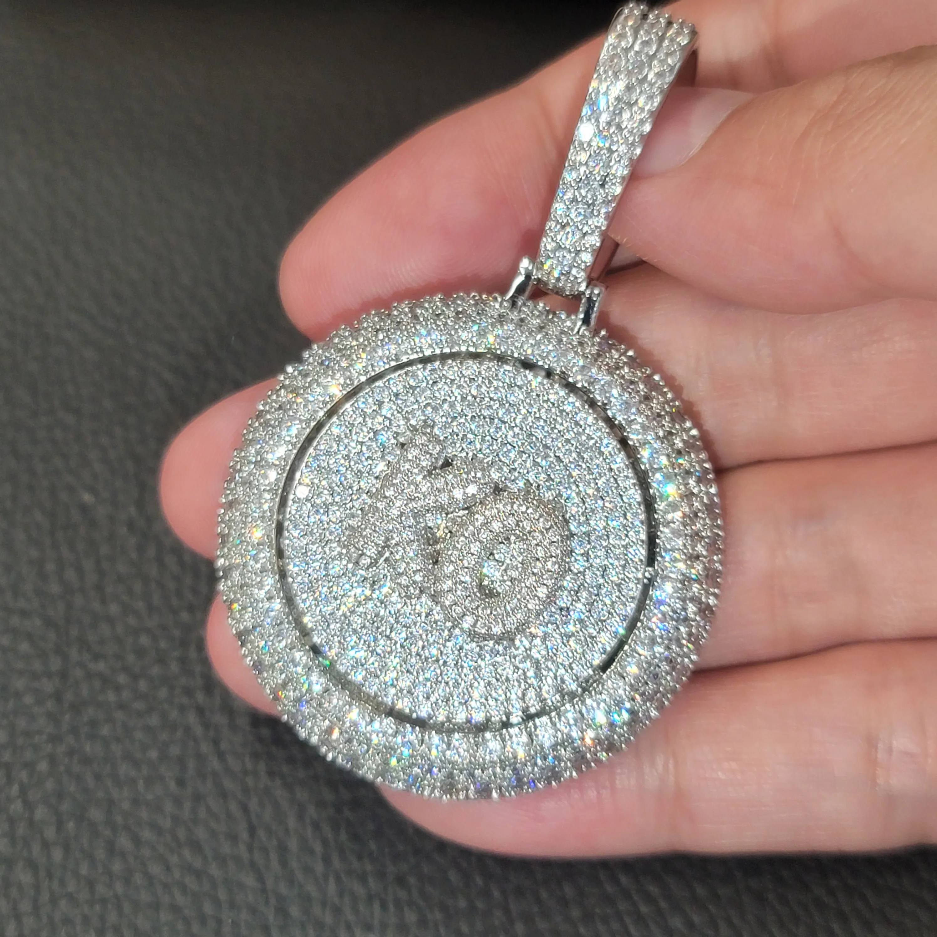Customized Double-Layer Disc Name Pendant  Personalized Rotating Letters Necklace Chain Iced Out Diamonds Jewelry Gifts For Him