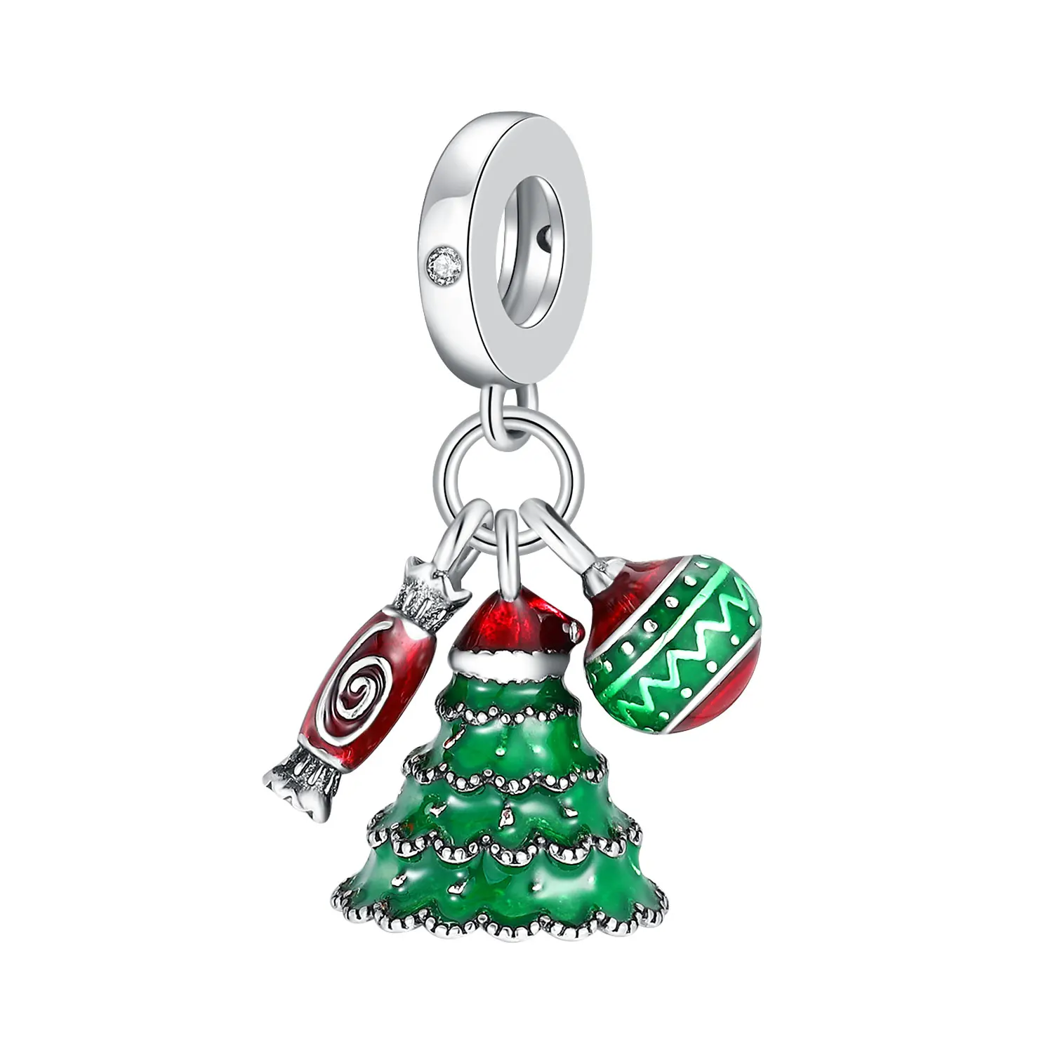 Winter New Christmas Collection 100% 925 Pure Silver Santa Claus Gift Wreath Bell Pendant Bead Women's Bracelet DIY Production