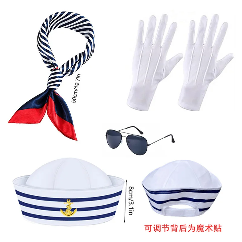 2 pcs Cosplay sailor hat Scarf Set festival party costume accessories Man Woman Captain's Navy Hats and Scarfs Costume Props