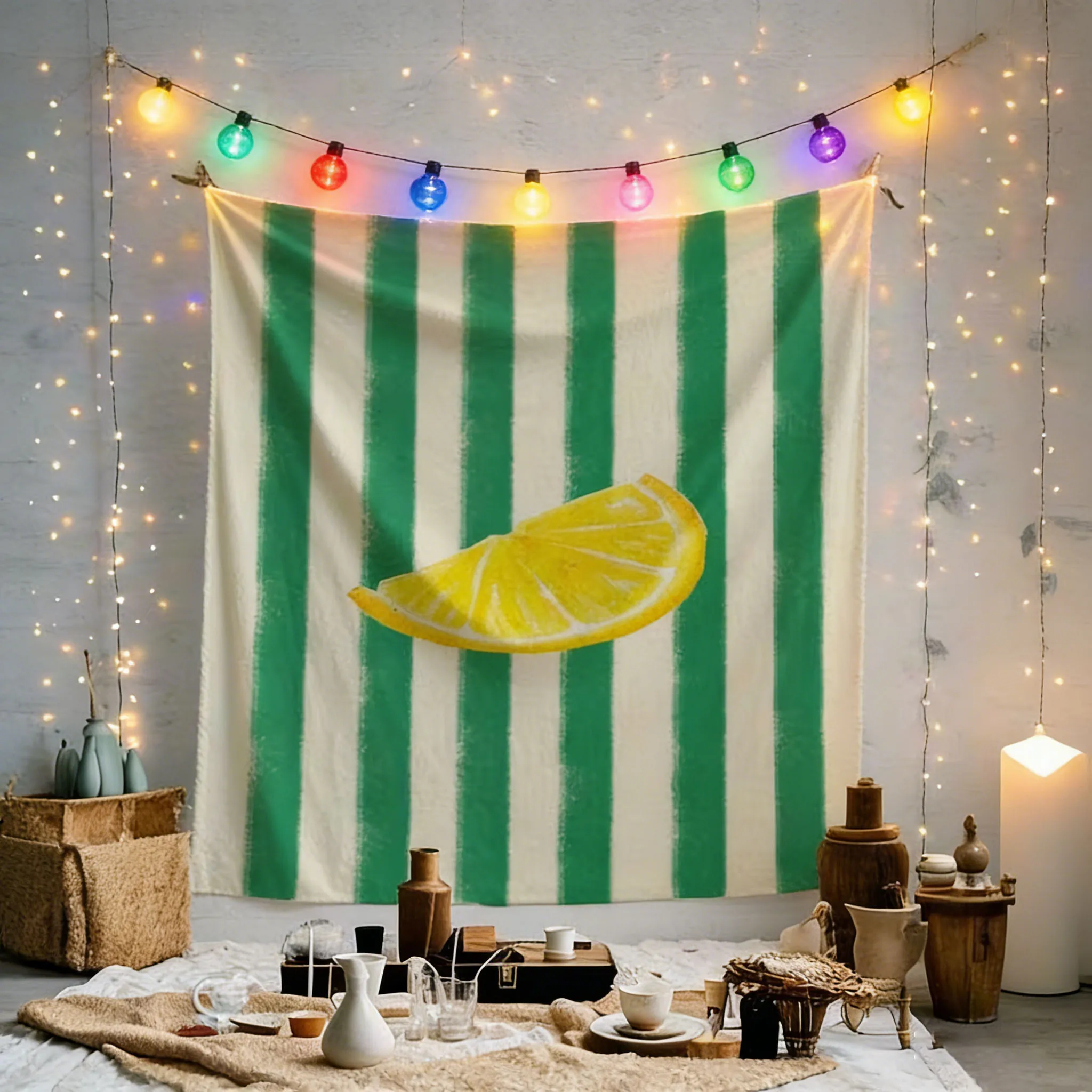 1PC Lemon Slices With Yellow and White Flesh Dotted with Fresh Green Stripes Tapestry Suitable For Bedroom Dormitory Wall Decora