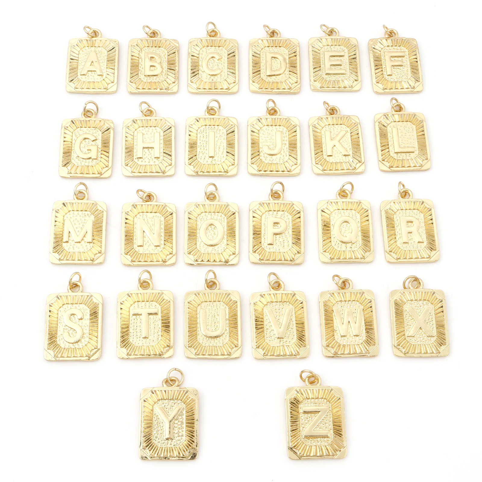 1PC Fashion Copper Charms Gold Color Rectangle Capital Letter A-Z Pattern Metal Pendant DIY Necklace Women Jewelry 27mm x 16mm