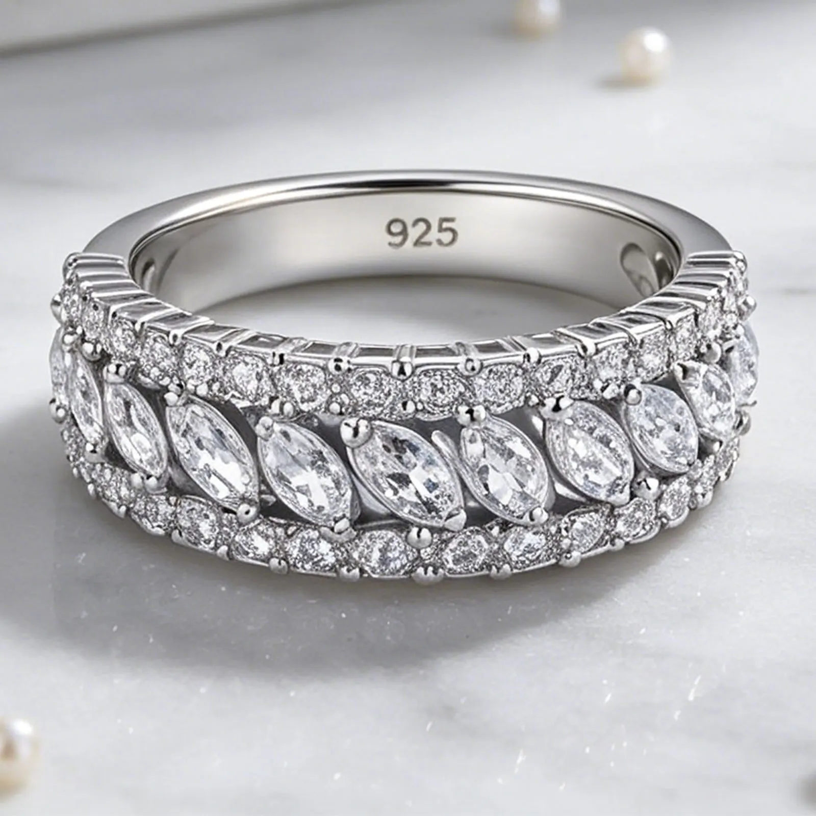 Newshe Moissanite Engagement Rings for Women 925 Sterling Silver Wedding Bands D Color VVS1 Marquise Round Half Eternity Ring