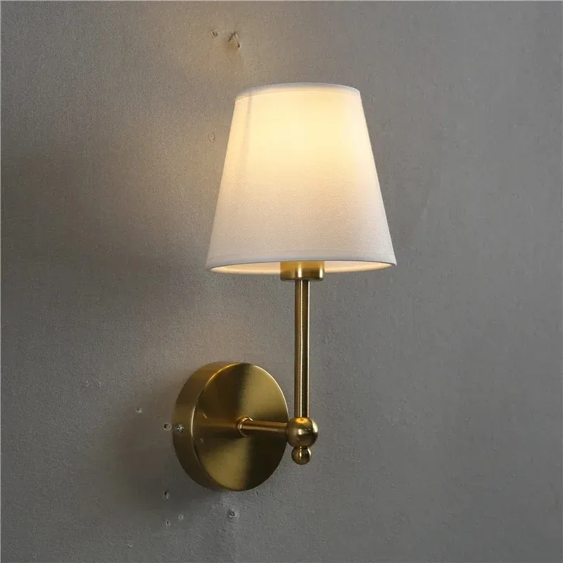 American Retro Wall Lamp Bedroom Bedside Lamp Bathroom Mirror Lamp Luster Luxury Sconce Fabric lampShade TV Wall Lights Fixtures