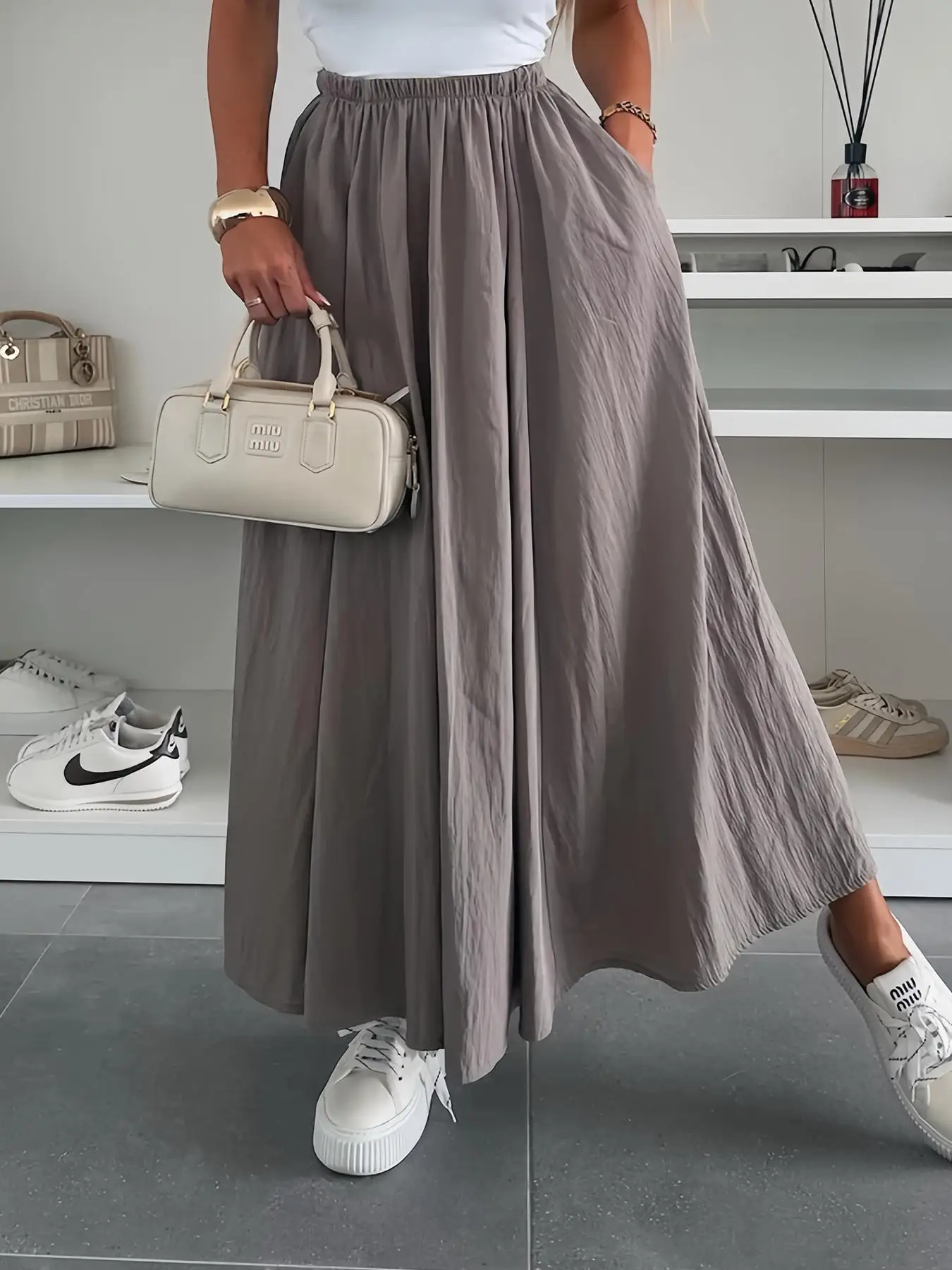 Damesmode midi-lengte zak retro slim-fit veelzijdige plooirok