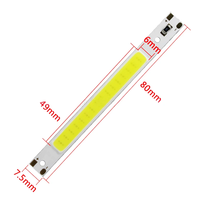 Input 3.7V 5V 3W Warm White Blue LED COB Light with 80mmX7.5mm Base