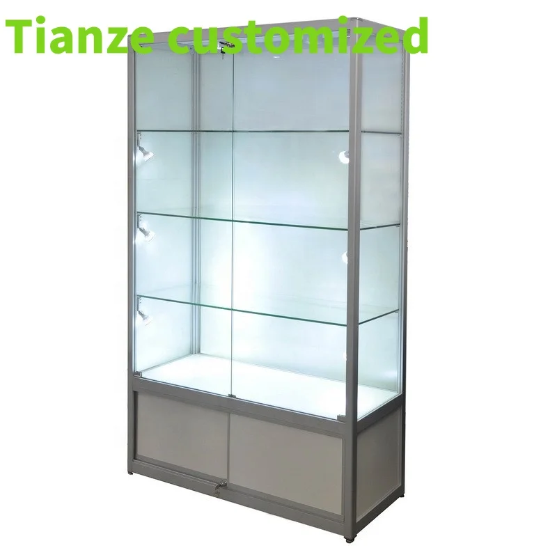 (Customized) retail locable cheap display cabinet with LED light custom made cheap glass display showcase