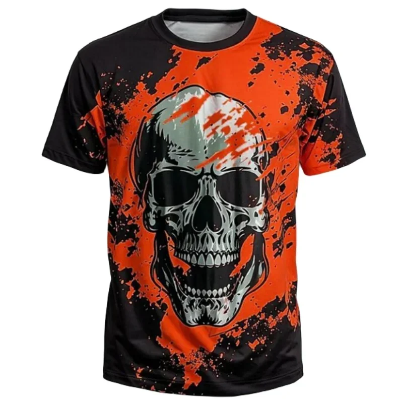 

Summer Flame skull T shirts for men hip hop o-neck short sleeve T-shirts fashion street loose tops skeleton printed men clothing