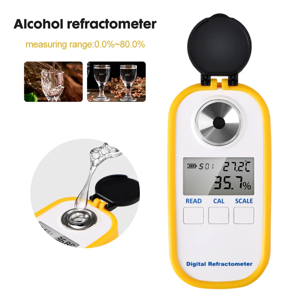 Digital Alcohol Refractometer 0-80% High Accuracy LCD Display White Spirit Tester Beer Liquor Wine Refractometer Hydrometer