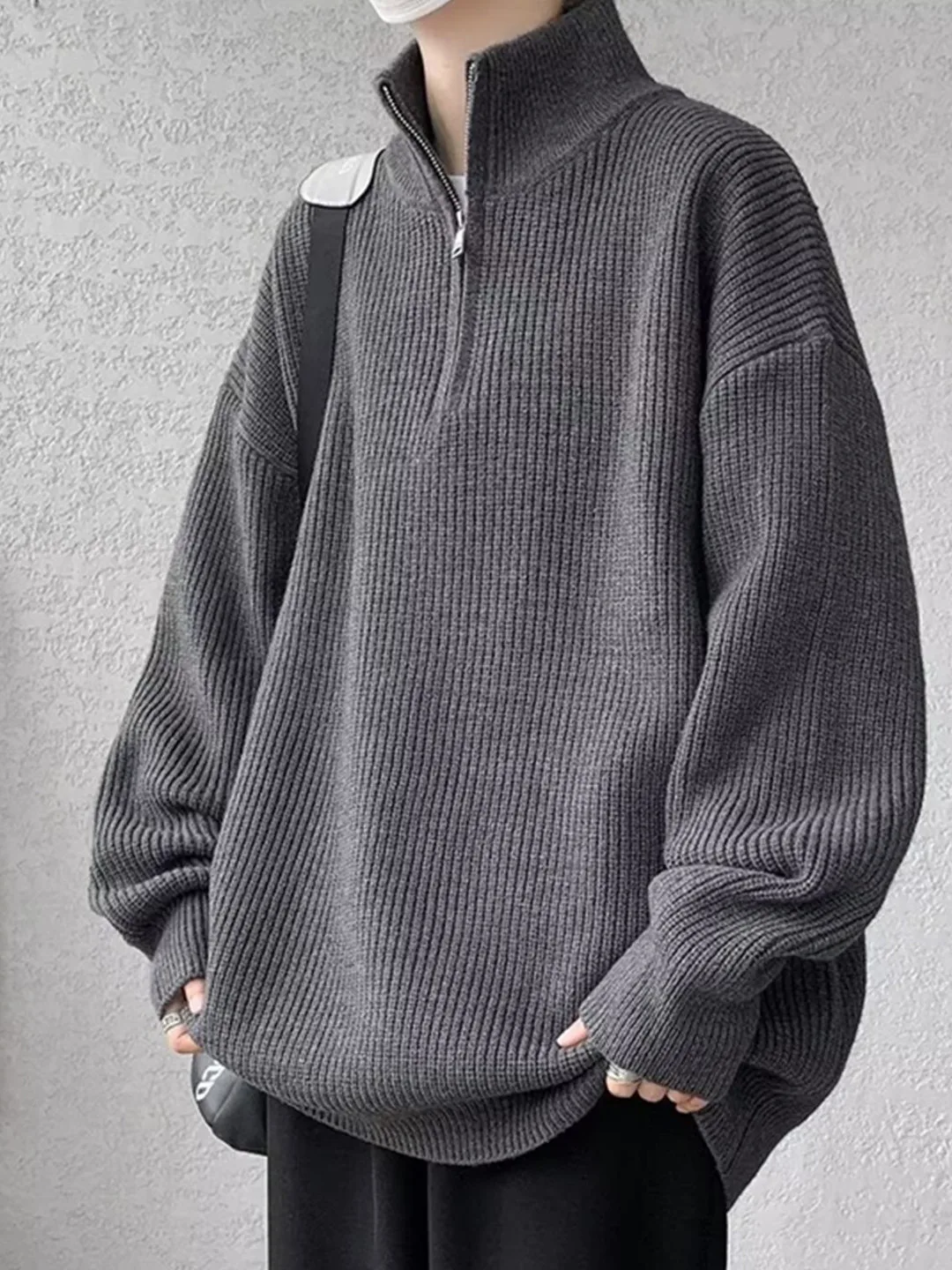 

Мужской вязаный свитер Thiened f с высоким воротником на молнии, однотонный пуловер средней длины, зимний теплый мягкий длинный топ све
