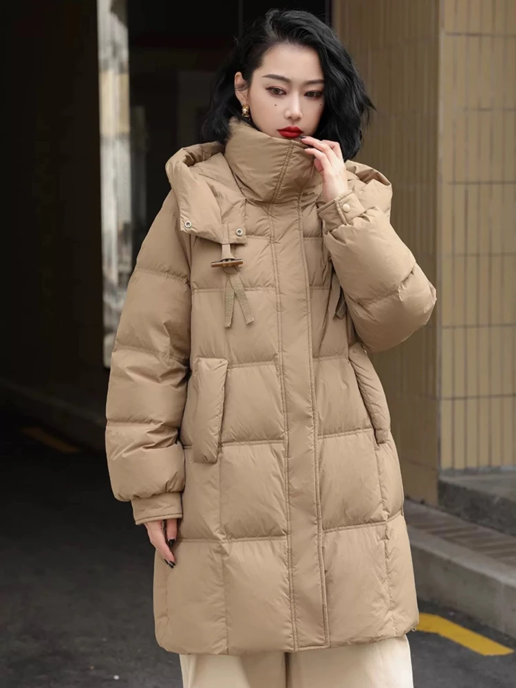 Women\'s Mid-length Winter Coat, Female Puffer Jackets, Windproof, Thick, Warm, Casual, Commuter Parka Coats Down Korean Fashion