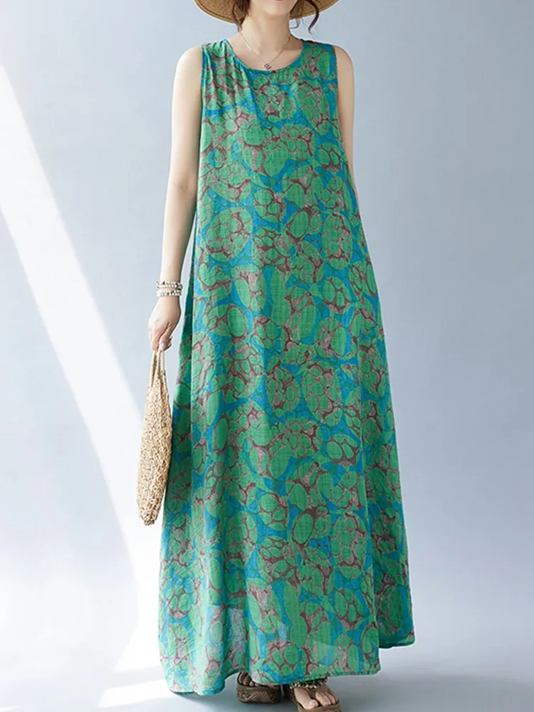 فساتين قطنية عتيقة بدون أكمام كبيرة الحجم جديدة في الفساتين للنساء فستان صيفي طويل فضفاض غير رسمي ملابس أنيقة 2025 #5