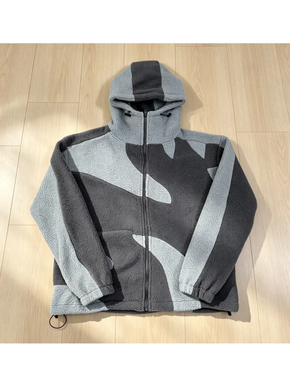 2026 new autumn and winter color blocking splicing lamb wool hooded jacket with full zipper plush loose street trend unisex ins