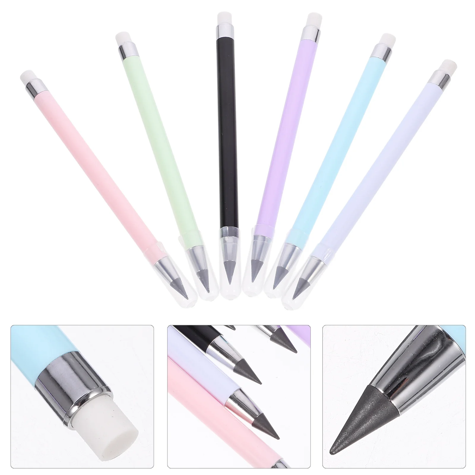 6 Pcs No Need to Cut Eternal Pencil Pencils 1500X070X070CM Lead Plastic Inkless