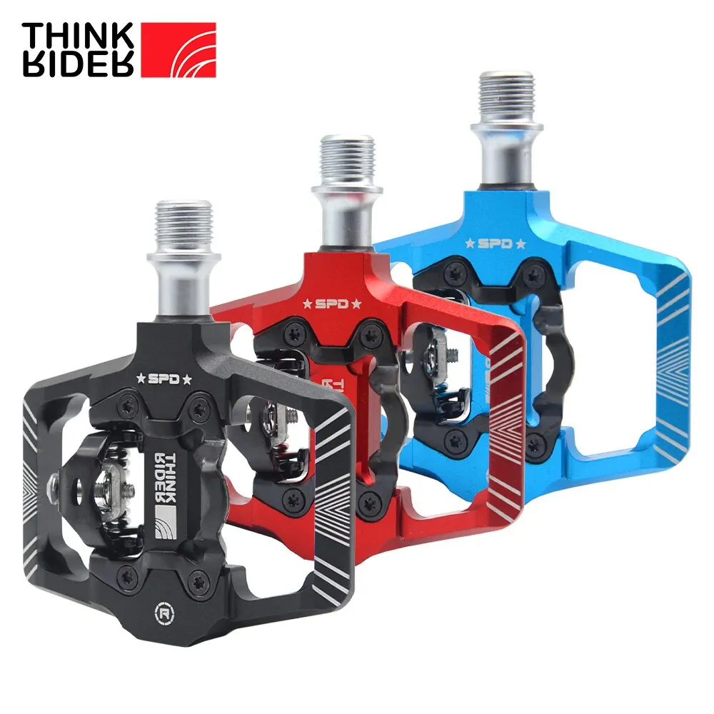 ThinkRider 2 In 1 Bicycle Lock Pedal With Free Cleat For SPD System MTB Road Aluminum Anti-slip Sealed Bearing Lock Accessories