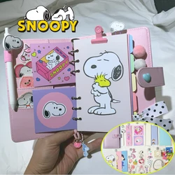 Snoopy Handbook-Bloc de notas de hoja suelta para estudiantes, diario escolar Kawaii, paquete de Material de decoración, suministros de Anime